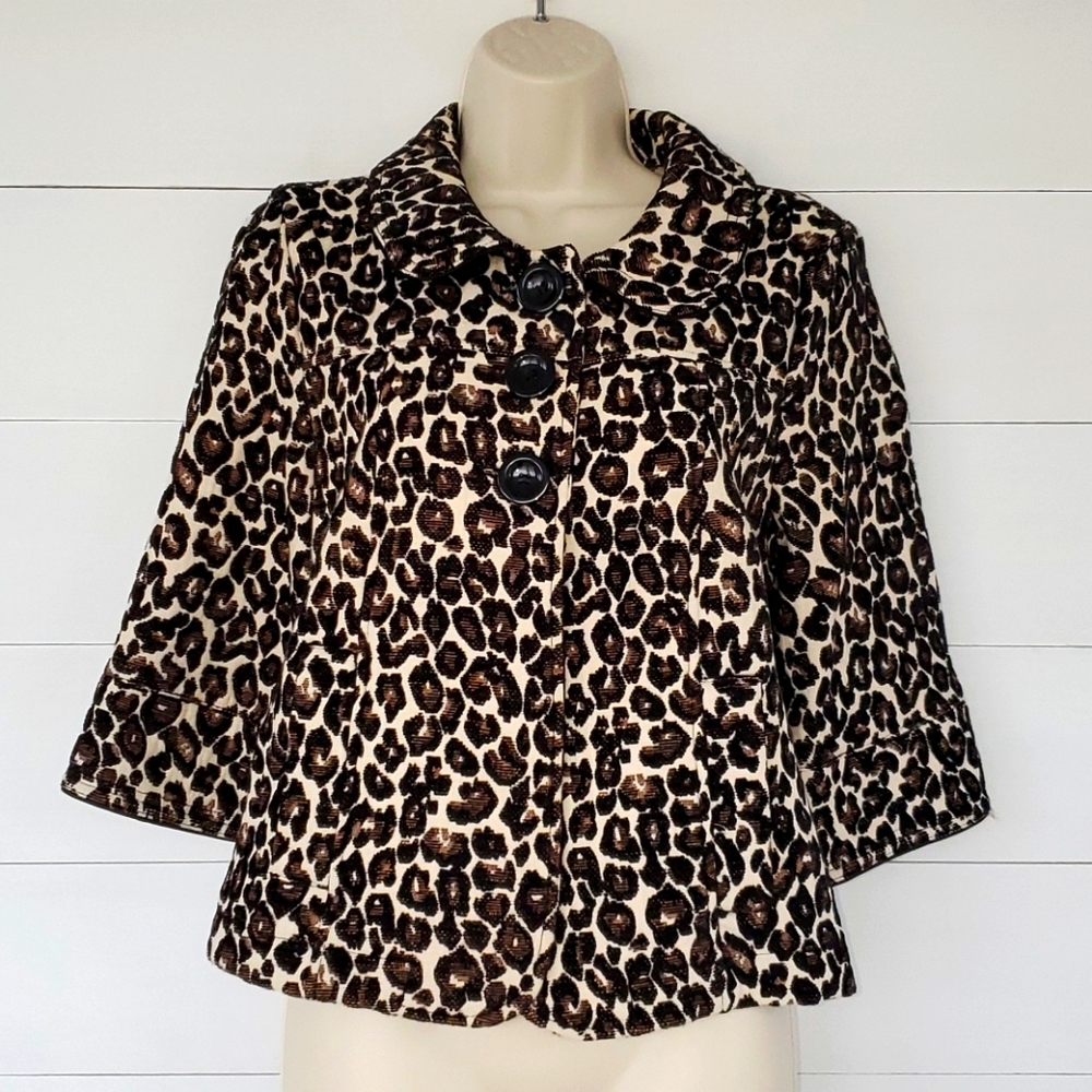 FOREVER 21 Swing Coat Leopard Jacquard Medium